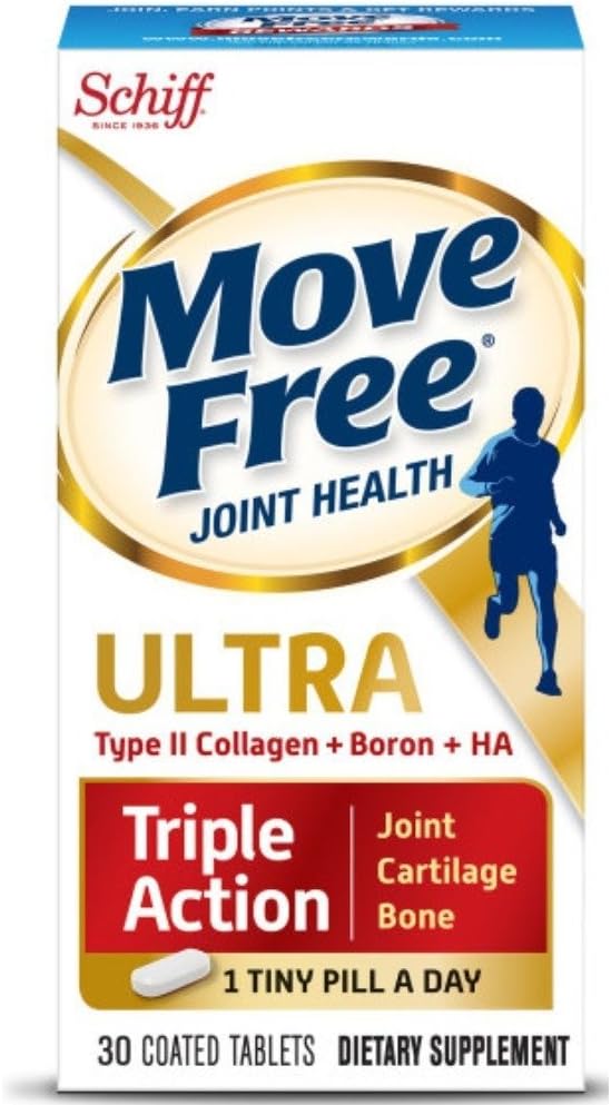 Move Free Type II Collagen, Boron & HA Ultra Triple Action, Joint Health Supplement, 1 Pill Per Day to Promote Joint, Cartilage, and Bone Health, 30 Count