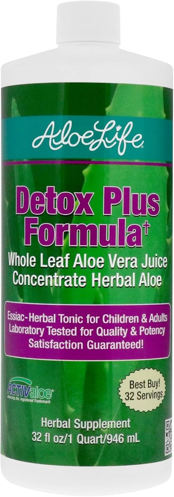 Aloe Life - Detox Plus Formula, Aloe-Based Detox Supplement, Aloe Vera Puhastamine, Soodustab Tervislikumat Seedimist, Kontsentreeritud Aloe & Taimne Toonik, Gut Health Detox Wellness (32 oz.)