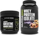NutraBio Creatine Monohydrate, Unflavored, 150g и Whey Protein Isolate, Blueberry Мъфин, Допълнение Bundle - Мускулна енергия, постно мускулен растеж, възстановяване и сила