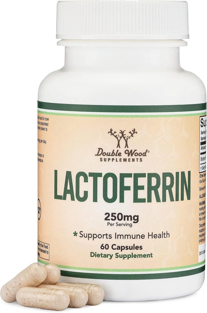 Lactoferrin 250mg per Serving (60 Capsules) Patented Bioferrin Lactoferrin - Superior Iron supplement for Iron Deficiency and Immune Support by Double Wood supplements