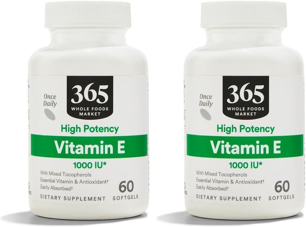 365 by Whole Foods Market, Vitamina E Alta Potenza 1000 Iu, 60 Softgels (Pack of 2)