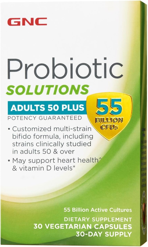 GNC Probiyotik Solutions Yetişkin, Yetişkin üçün xüsusi Vegetarian Formula 50 +, Supports Digestive və Immune Health, 30 Kapsüls