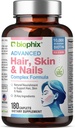 biofíxico Pel e Nails Complexo 180 Caplets con 10.000 mcg Biotina - Multivitaminas Soporte Strong Nails