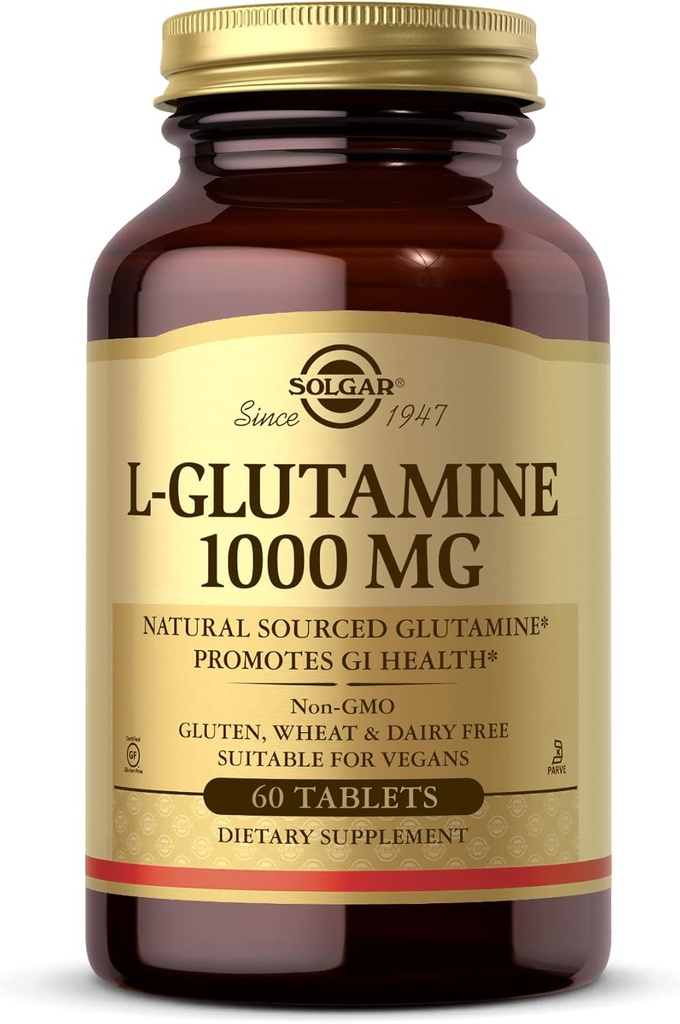 Solgar L- Glutamina 1000 mg, 60 taules - menjar natural - gastrotestinal (GI) - Suporta el cervell de la Salut - No-GMO, Vegan, Guten Free, Koher - 30 Servings