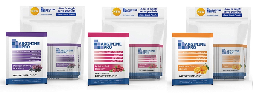 Supplement Powder | 90 Packets Single Serve Travel Size | 5,500mg of L-arginine Plus 1,100mg L-Citrulline, Raspberry, Orange & Grape