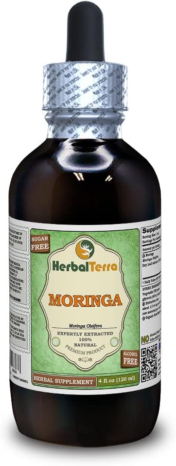 Морінга (Moringa Oleifera) Glycerite, Organic Dried Leaf Powder Alcohol-Free Liquid Extract (Brand Name: HerbalTerra, Proudly Made in USA) 4 фл.оз (120 мл)