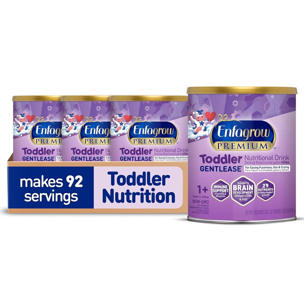 Enfagrow PREMIUM Gentlease Toddler Nutritional Drink, Made with Real Milk, designad för att lindra Fussiness, Gas & Crying, Nutrients for Growth & Immune Support, Powder Can, 29.1 Oz (Pack of 4)
