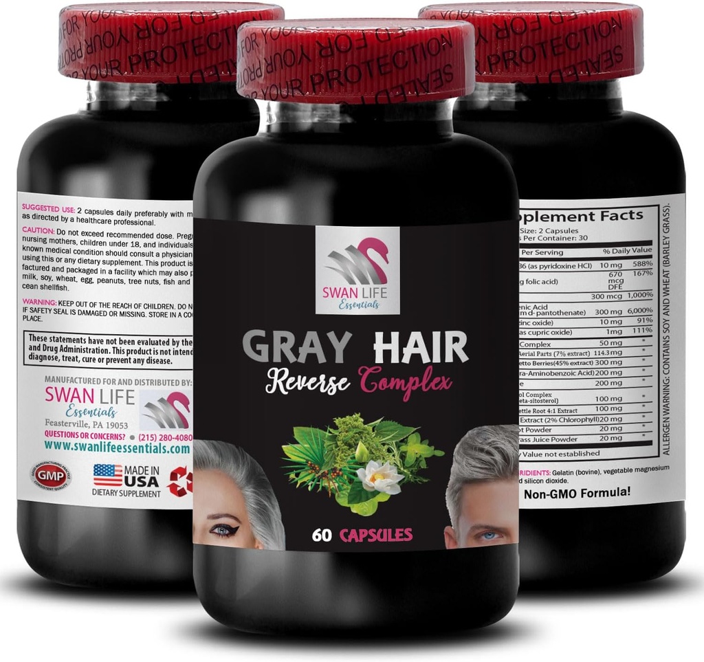 Complejo de Sterol - Gris Hair Retroceder - Color natural brillante, Color dinámico, renovado Apariencia de cabello, Flujo de pelo, Vibrancia fresca, re-energizante de color, Lush Hair, Radiant Sheen 1 Bottle 60 cápsulas