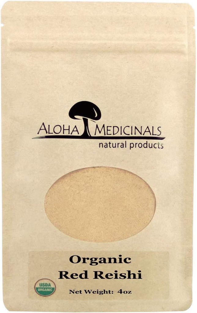 Aloha Medicinals Red Reishi, Organic Mushrooms Supplement, stöder immunhälsa, väska av 4 oz Powder