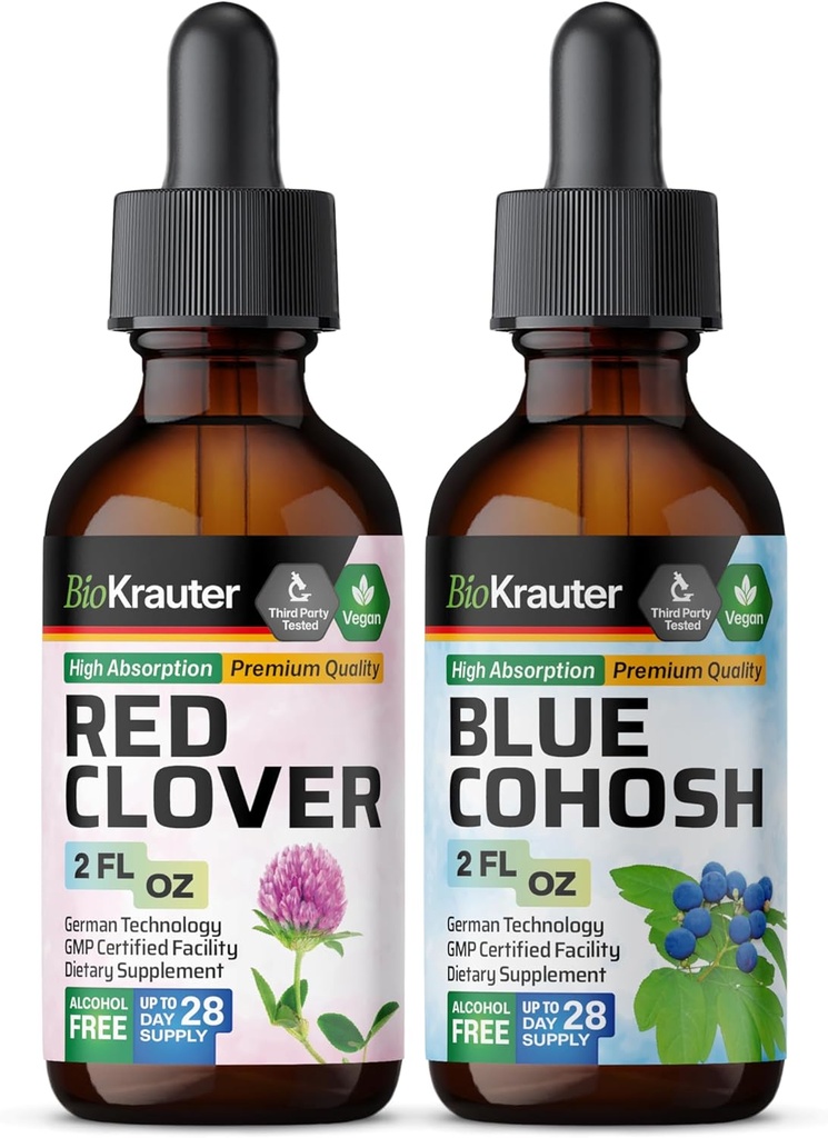BIO KRATER Sarkanā āboliņa Tincture 2 Fl. Oz. & Blue Cohosh Tincture 2 Fl. Oz.