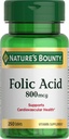 Nature 's Bounty Folic Acid Supplement, Wspiera zdrowie układu krążenia, 800mcg, 250 tabletek
