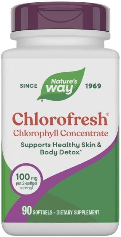 Nature's Way Chlorofresh Chlorophyll Inter, Chlorophyll Supplements, Supports Detox Pathways* & Health Skin*, Chlorophyllin Copper Kompleksi, İç Deodorant*, 90 Softgels (Pazarlama May Vary)