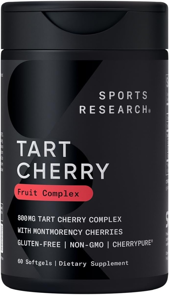 Sports Research Tart Cherry Capsules - Made from Montmorency Tart Cherries - Non-GMO & Gluten Free - 60 Softgels líquidos