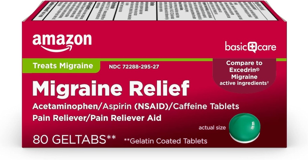 Perushoito Migraine Relief Geltabs Alleviate Migreeni Oireet, asetaminofeeni, Aspirin (NSAID) ja kofeiini, 80