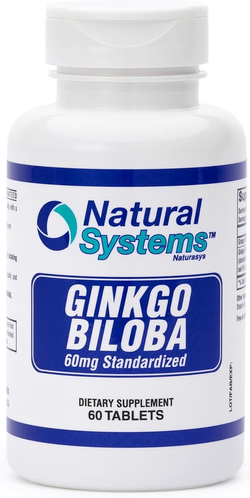 Ginkgo Biloba 60 mg by Natural Systems 60 tablettia - Gingko Biloba Powder Brain Supplement - Ginkgo Biloba Concentration Supplements - Memory Vitamiinit miesten ja naisten - Boost Energy Supplements