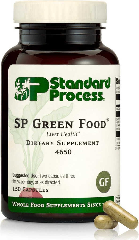 Processo padrão SP Green Food - Metabolismo Alimentar Integral, Colesterol, Toxina e Suporte Fígado com Alfalfa, Buckwheat, Barley, Brussels Sprouts, e Kale - Vegetarian, Gluten Free - 150 Cápsulas