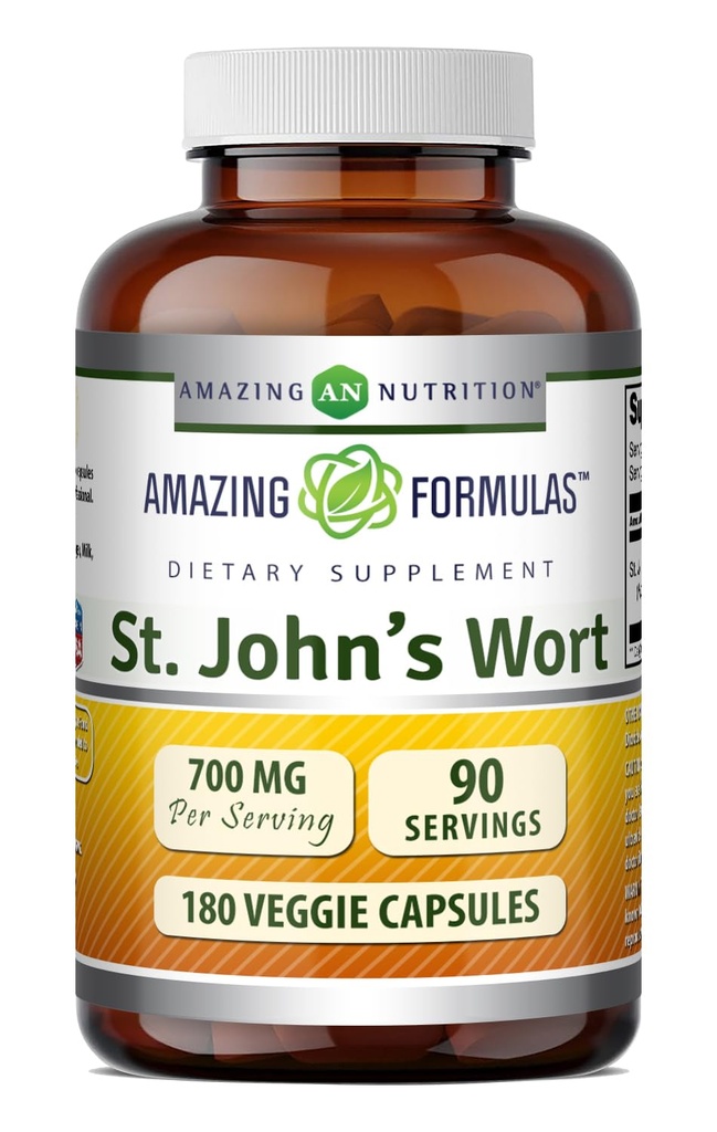 Amazing Formulas St. John's Wort Supplement (Hypericum Perforatum Extract) | 700 Mg per Serving | Veggie Capsules | Gluten Free | Non-GMO | Made in USA (1 Pack | 180 Count)