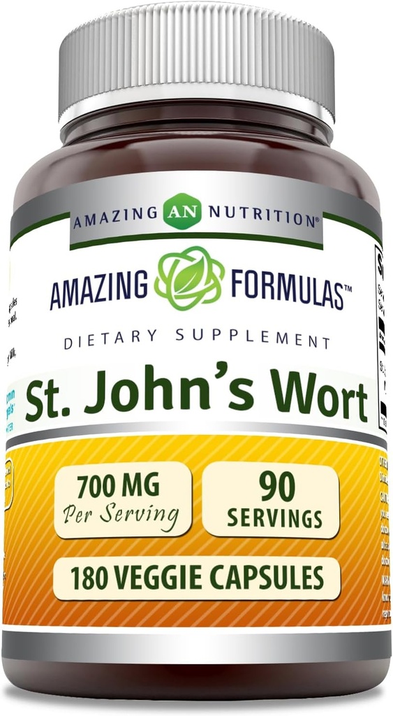 Amazing Formulas St. John's Wort papildinājums (Hypericum Perforatum ekstrakts) - 700 Mg per Servējot - Veggie kapsulas -- bez glutēna - ne-GMO -Izgatavots ASV (1 Pack  - 180 Count)