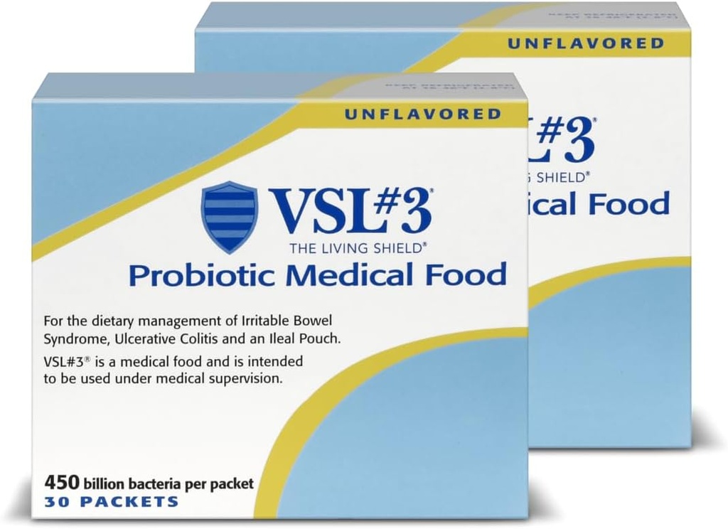 VSL #3® Praf probiotic pentru sanatate digestiva, IBS & UC Simptome - 450B CFU, Putere ridicata, Multi-Tren, Live, Frigider Probiotic, Alimente Medicale pentru Ingrijirea Sanatatii la Barbati si Femei, 60 Pack