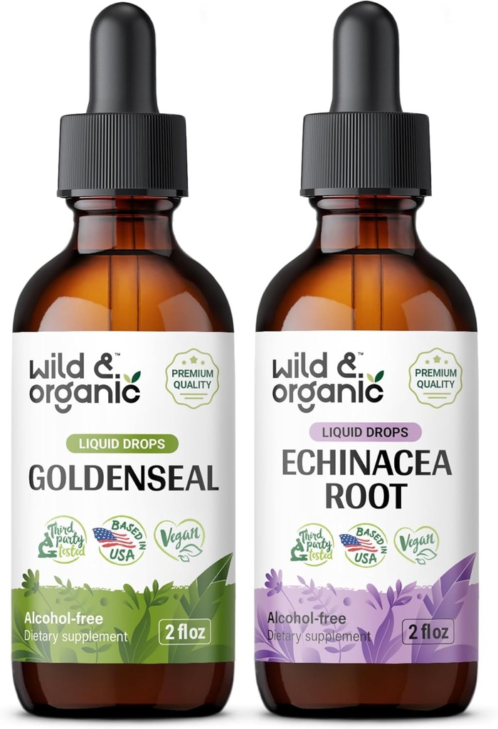 Tinctură sălbatică & organică Goldenseal 2 fl oz & Echinacea Tincture 2 fl oz