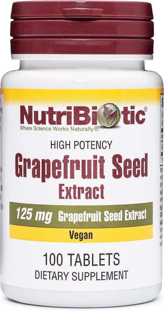 NutriBiotic – Grapefruit Seed Extract Tablets 125mg, 100 Count | Premium Grade GSE con bioflavonoides | Potent Immune & Global Health Support | Easy to Swallow | Vegan, Gluten Free, Non-GMO