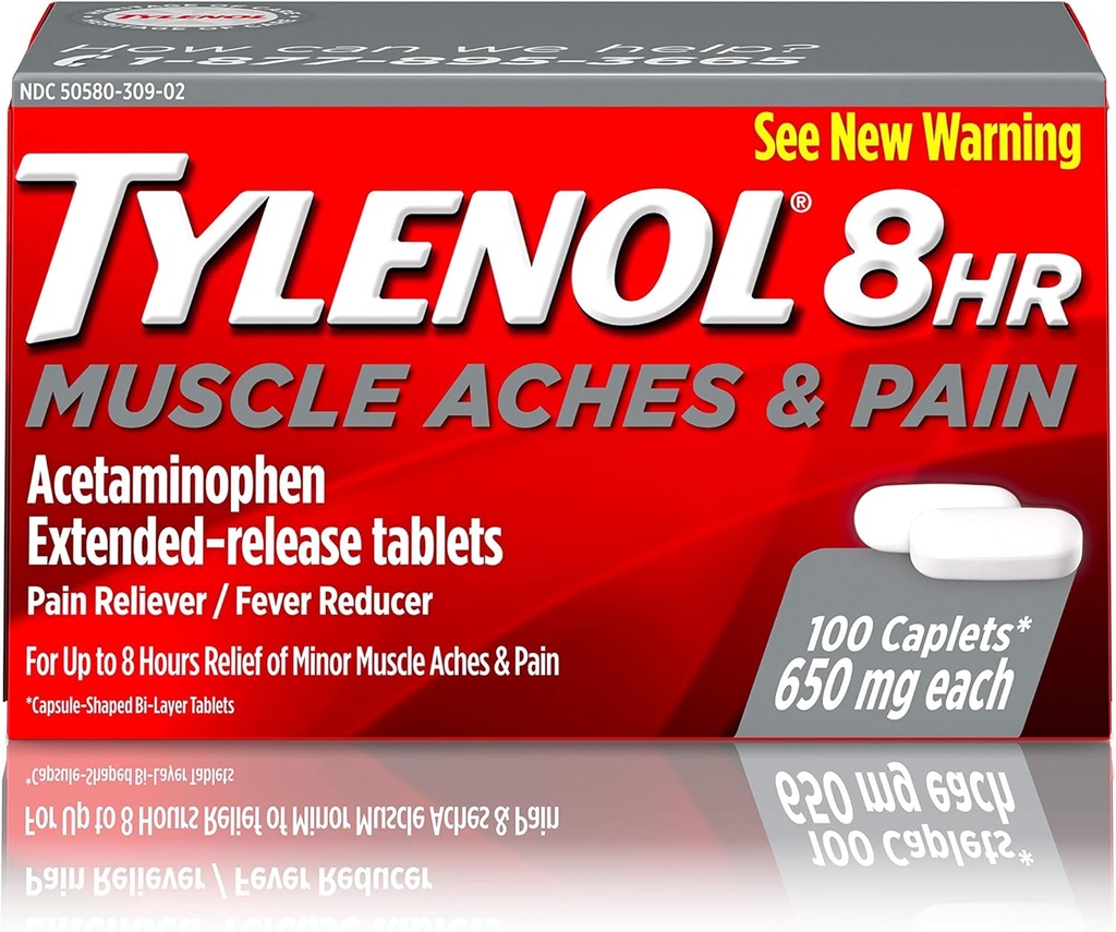Tylenol 8 Hour Muscle Aches & Schmerz Acetaminophen Tabletten für Muskel- & Gelenkschmerzen, 100 ct