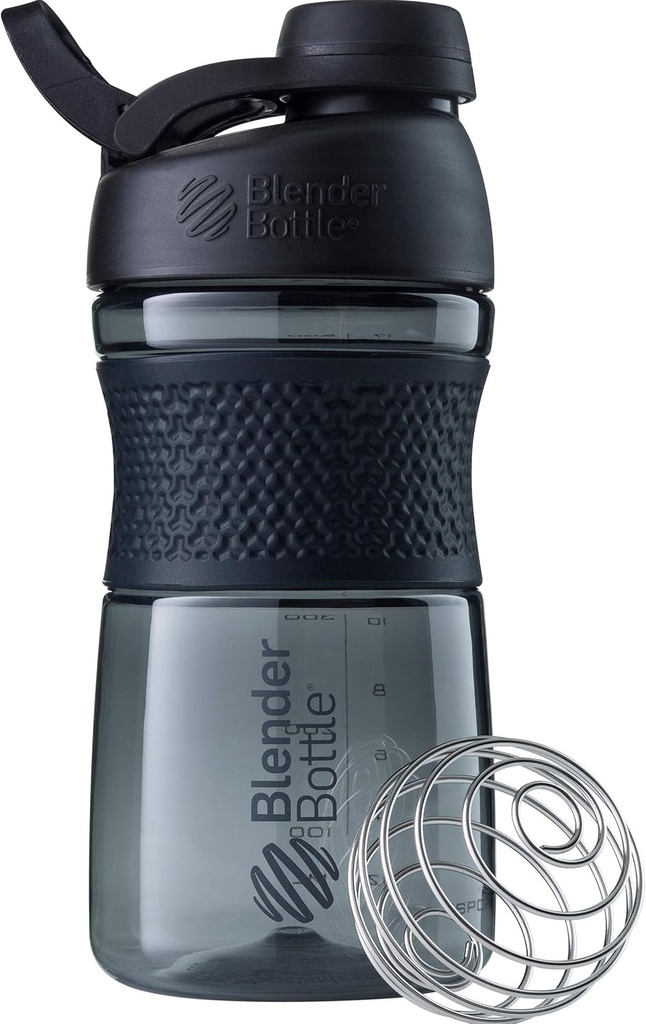 BlenderBottle SportMixer Shaker Bottle perfect for Protein Shakes and Pre Workout, 20Ounce, Black