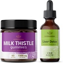 Комплект підтримки молока HERBAMAMA Milk - Bundle Milk Thistle Gummies & Liver Detox Liquid Complex 4 fl oz - Vegan, Non-GMO, Alcohol-Free - 2 пакет