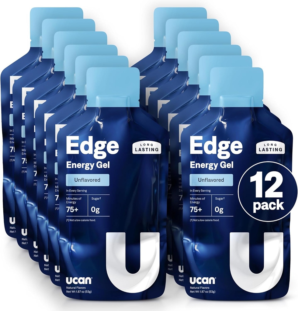 UCAN Edge אנרגיה Gel Shots, Unflavored (12, 2 Ounce Packets) עבור ריצה, הדרכה, עבודה, כושר, Cycling, Crossfit | Sugar-Free, טבעוני, & Keto Friendly Energy