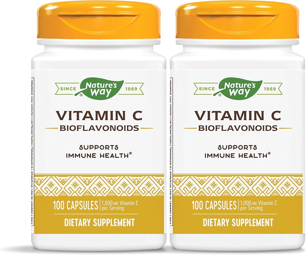 Nature's Way Vitamin C 500 mg с Bioflavonoids, 1000 mg Витамин С на Сервиз, 100 капсули, Опаковка от 2