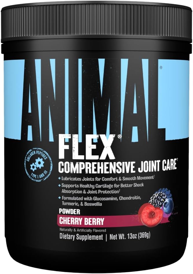 Animal Flex Powder - Joint Support Supplement for Pain Relief, Repair and Restore Muscles with Turmeric, Glucosamine, Chondroitin, MSM, Collagen and Boswellia, Great Tasting Cherry Flavor, 30 Scoops