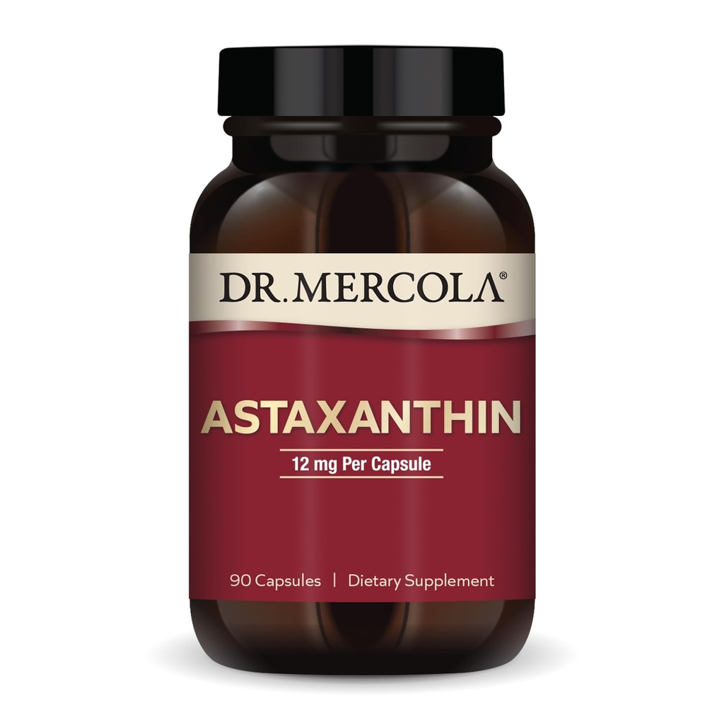 Dr. Mercola Organic Astaxanthin - 12 mg Astaxanthin - Powerful Antioxidant Support - Organic Microalgae Extract - Non-GMO, Gluten-Free & Soy-Free - 90 Capsules (90 Servings)