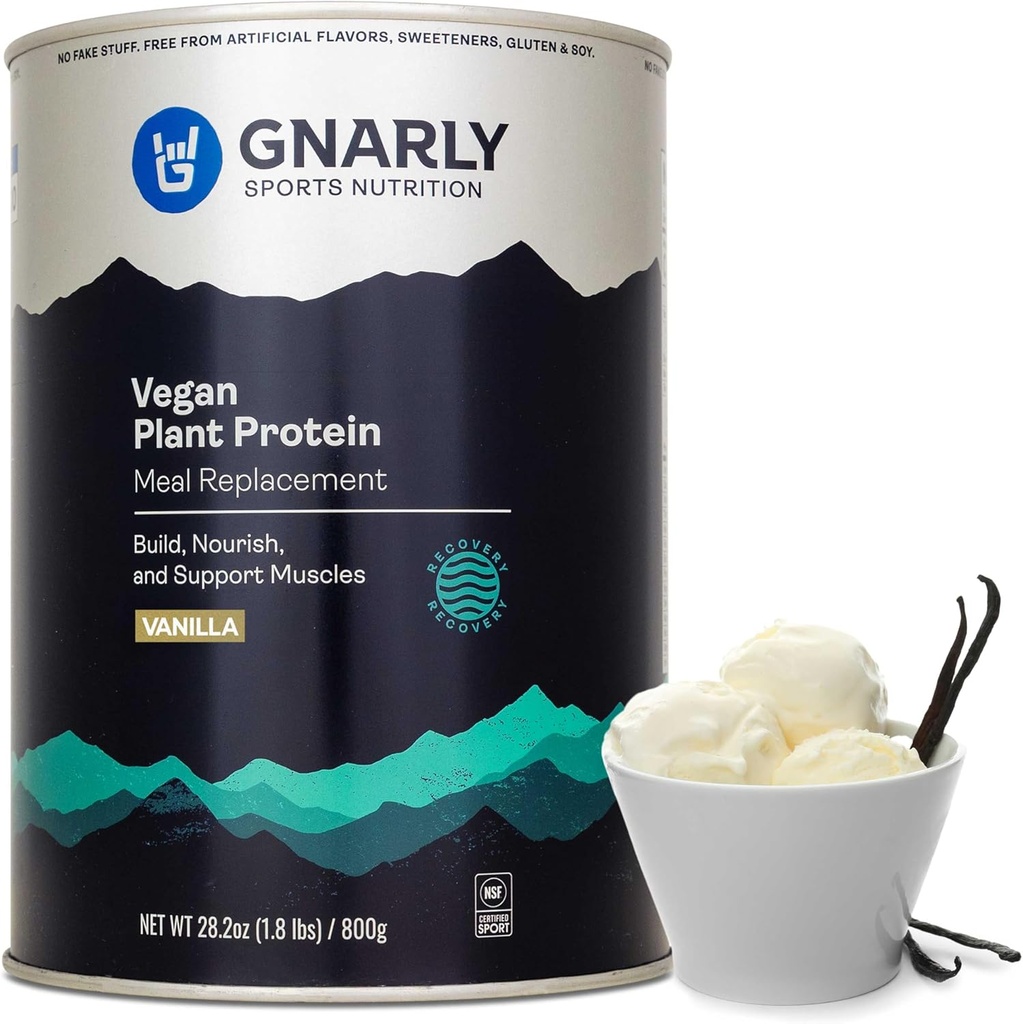 Gnarly Nutrition Plant Vegan Protein – Vanilla Vegan Powder, NSF Sport Certified – Bữa Ăn Thay thế, Daily Nutritiional Boost – Lactose Free Powder – Vanilla, 28.2z