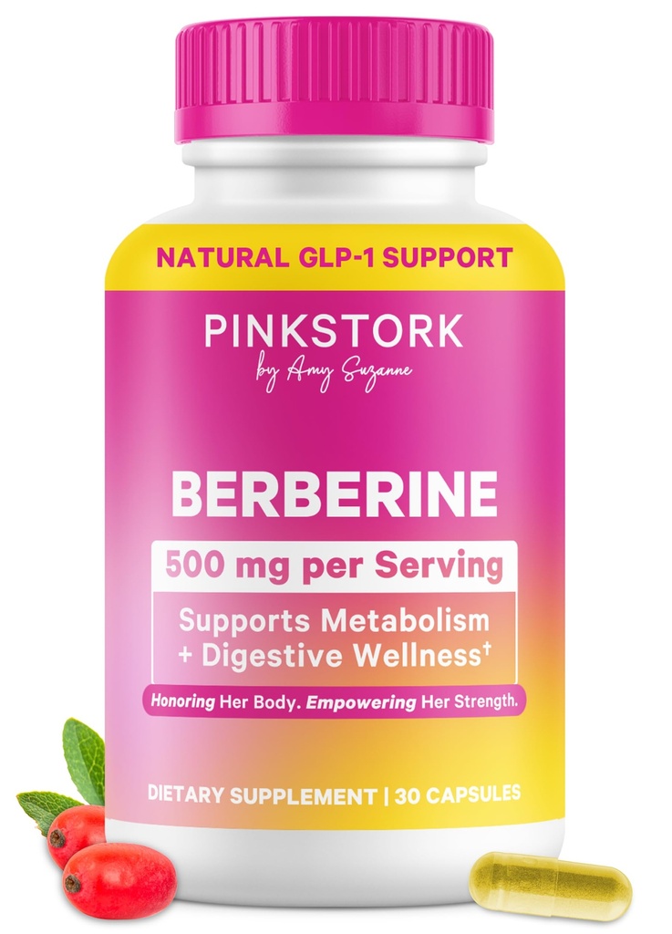 Pink Stork Berberine 500 mg - Daily AMPK Metabolic Activator - 500 mg Metabolism + Gut Health Support for Women - Third-Party Tested - Vegan - Non-GMO - 30 Capsules