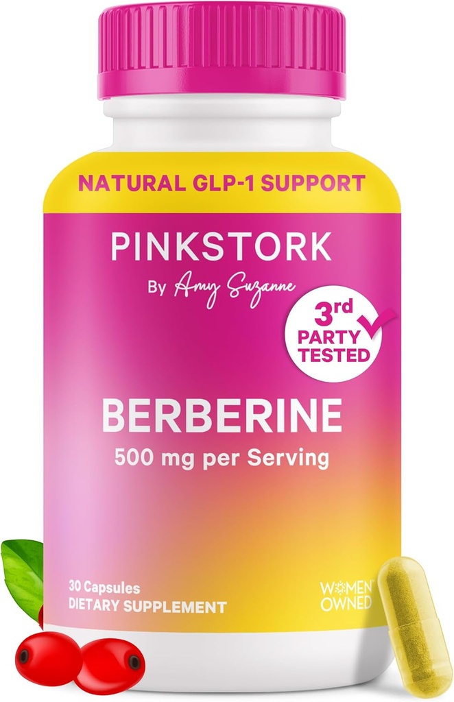 Rosa Cegonha Berberine 500mg - Natural GLP-1 Suplemento - Diário AMPK Metabólico Ativador - 500-1000 mg Metabolismo + Gut Saúde para as Mulheres