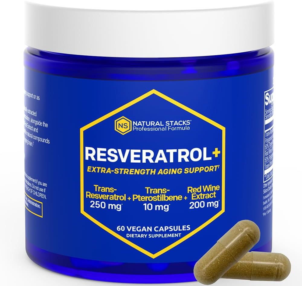 Resveratrol supplement - 250mg Trans-Resveratrol > 10mg Trans-Pterostilbene - Antioxidants supplement with 200mg Red Wine Extract - Extra Strength Aging Support - 60 Japanese Knotweed Capsules