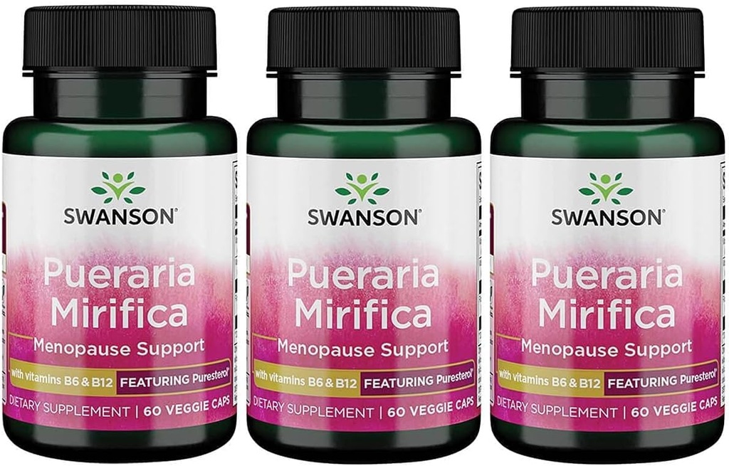 Swanson Pueraria Mirifica with B6 '&' B12 - Featuring Puresterol 60 Veg Caps 3 Pack