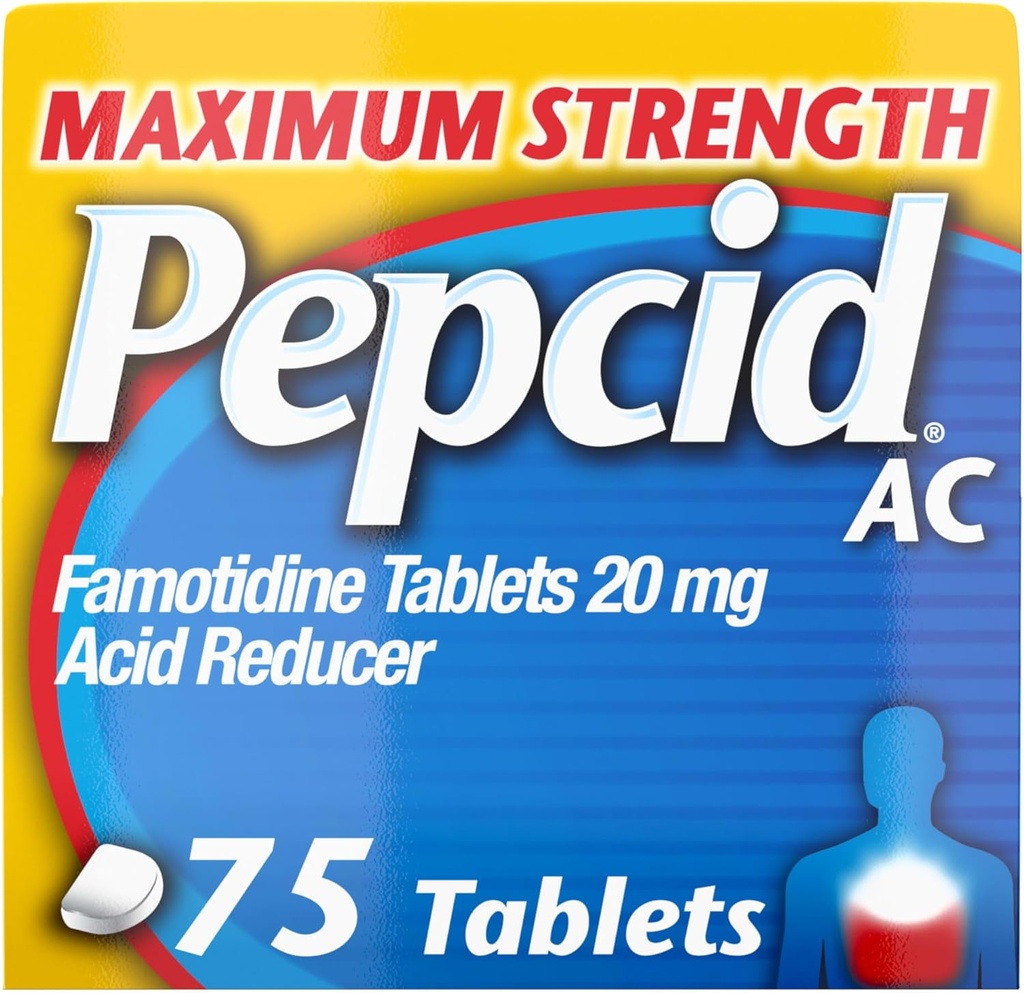 Pepcid AC最高の強さの胸当ての救助のタブレット、OTCの薬は酸の消化不良、20mg Famotidineの酸の減力剤、速い行為、75 Ctが原因で心焼けを防ぎます
