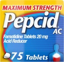 Pepcid AC 最大强度心脏灼伤救治药片,OTC 药物 预防并释放因酸性消化而导致的心脏灼伤,20mg Famotidine酸还原剂,快速作用,75Ct
