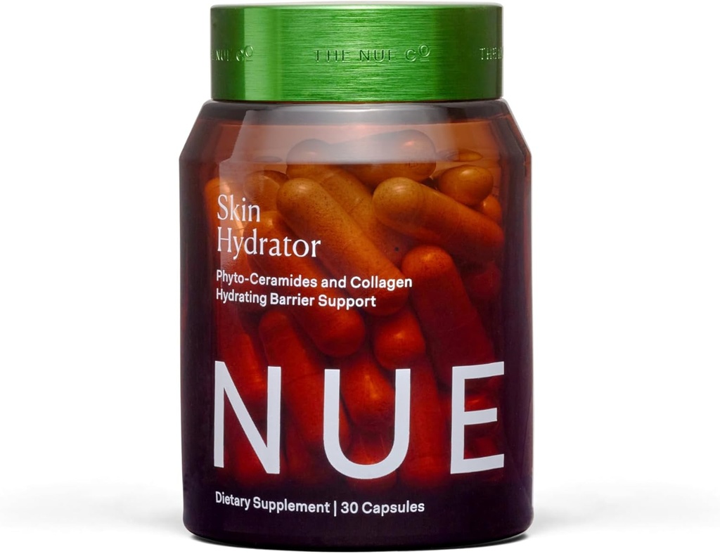 O Nue Co. Skin HYDRATOR Supplement, Contém Colágeno Hidrolisado, Aloe e Ácido Hialurónico, Gluten Free, 30 Cápsulas