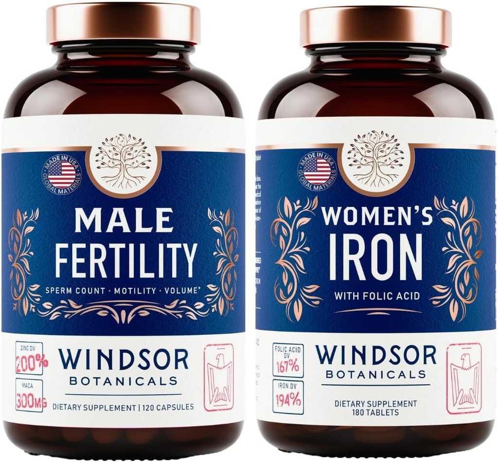 WINDSOR BOTANICALS Mies hedelmällisyys täydentää ja rauta pillereitä Folic Acid - Hedelmällisyys ja prenatal Bundle