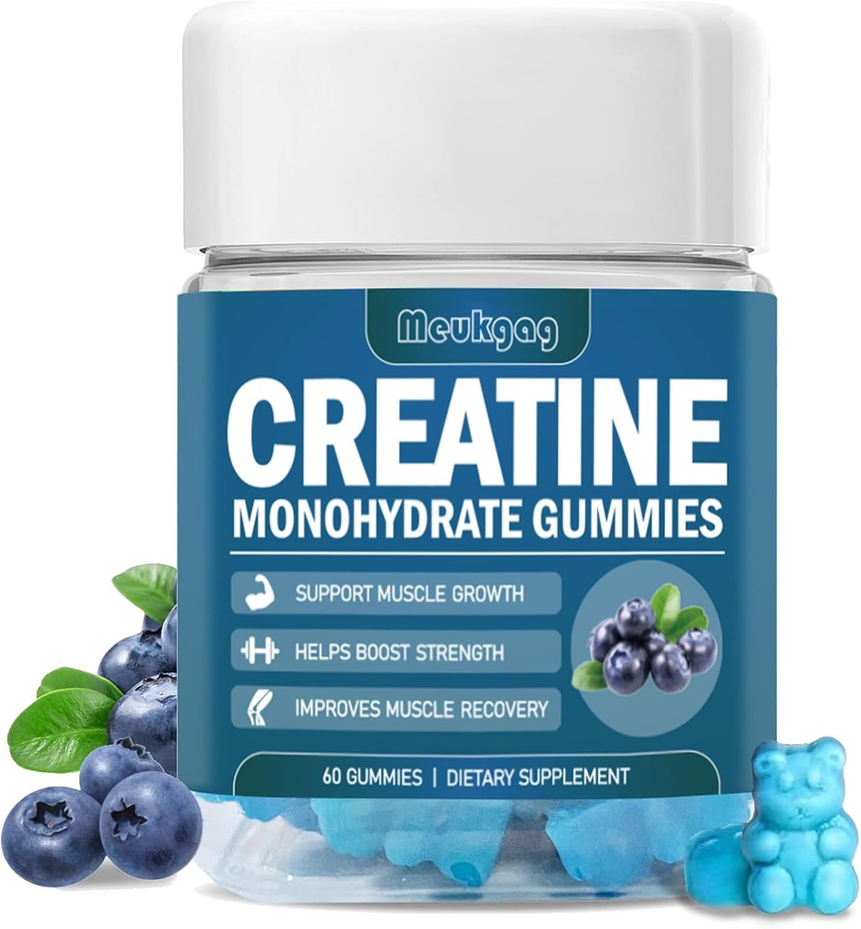 Creatine Monohidrat Gume pentru bărbaţi şi femei, Masticuri Creatin Monohidrat pentru forţă musculară, Muscle Builder, Energie Boost, Pre-Gummies de lucru(60 Count) - Aroma de afine