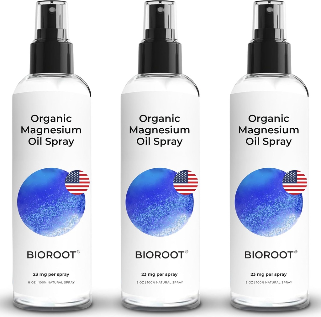 Organisk Magnesium Spray - 8oz (3-Pack) - 100% Pure Magesium Oil, Fast Absorbent, Magnesium Spray för fötter och kropp, USP Grade