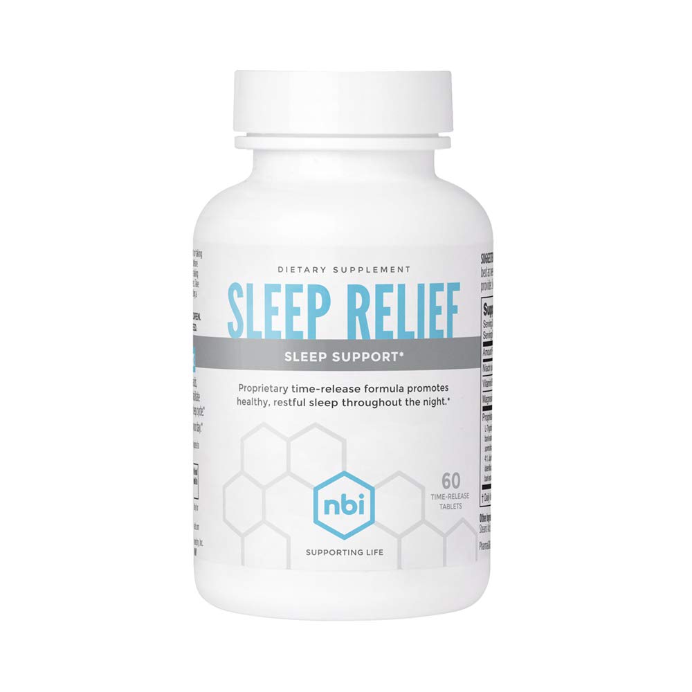 NBI Sleep Relief Melatonin Natural Formula | Soothing Bedtime Supplement | Sleep Support with Magnesium and L-Theanine | 60ct Tablets