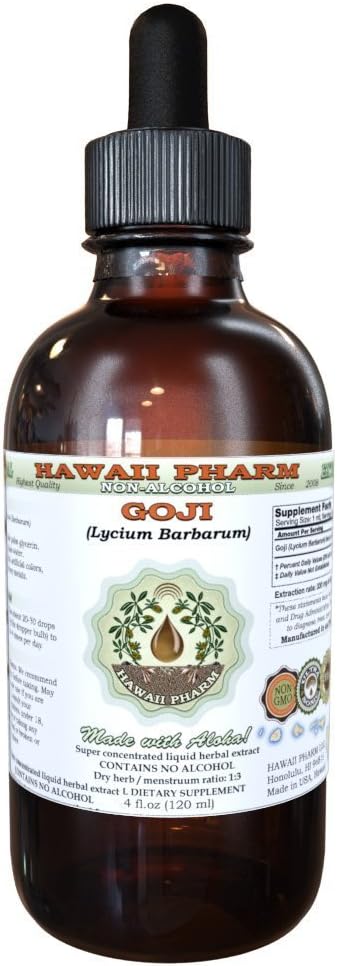 Goji Alcohol-Free Liquid Extract, Organic Goji (Lycium Barbarum) Getrocknete Berry Glycerite Hawaii Pharm Natural Herbal Supplement 4 oz