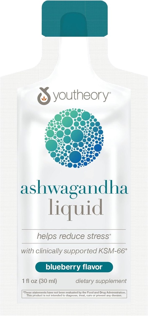 Youtheory Ashwagandhaの液体-有機KSM-66の使用-エネルギー レベル及び圧力救助を支える草のブレンド* - 12の単一サービングのパケット(12日の供給)