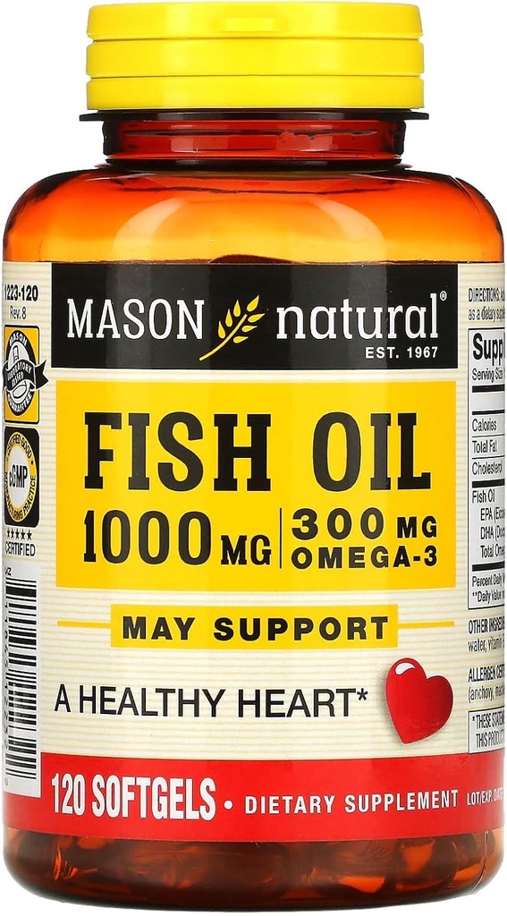 MASONON NATURAL Fish Teal, 1,000 mg, 120 Softgles