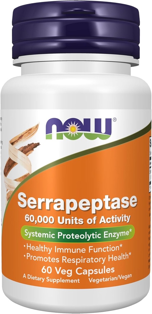 Sekarang Suplemen Makanan, Serrapeptase 60.000 Satuan Aktivitas, Promotres Kesehatan Repirate dan Fungsi Imune *, 60 Veg Capsules