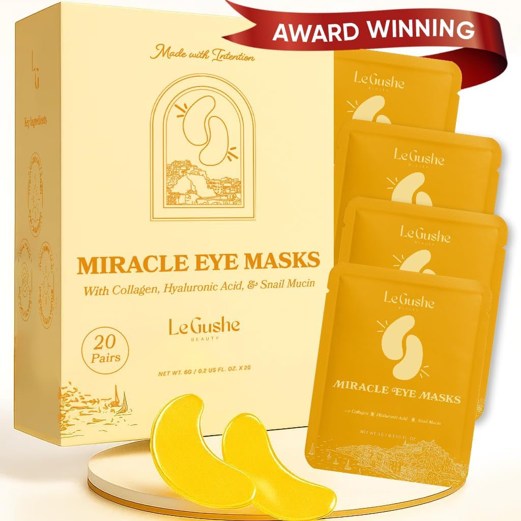 LE GUSHE Gold Under Eye Patches for Puffy Eyes and Dark Circles (20 par) - Hydrating Collagen Under Eye Masks with Sliail Mucin - Soothing Puffy Eyes Treatment for Women & Men - Prezenty druhny