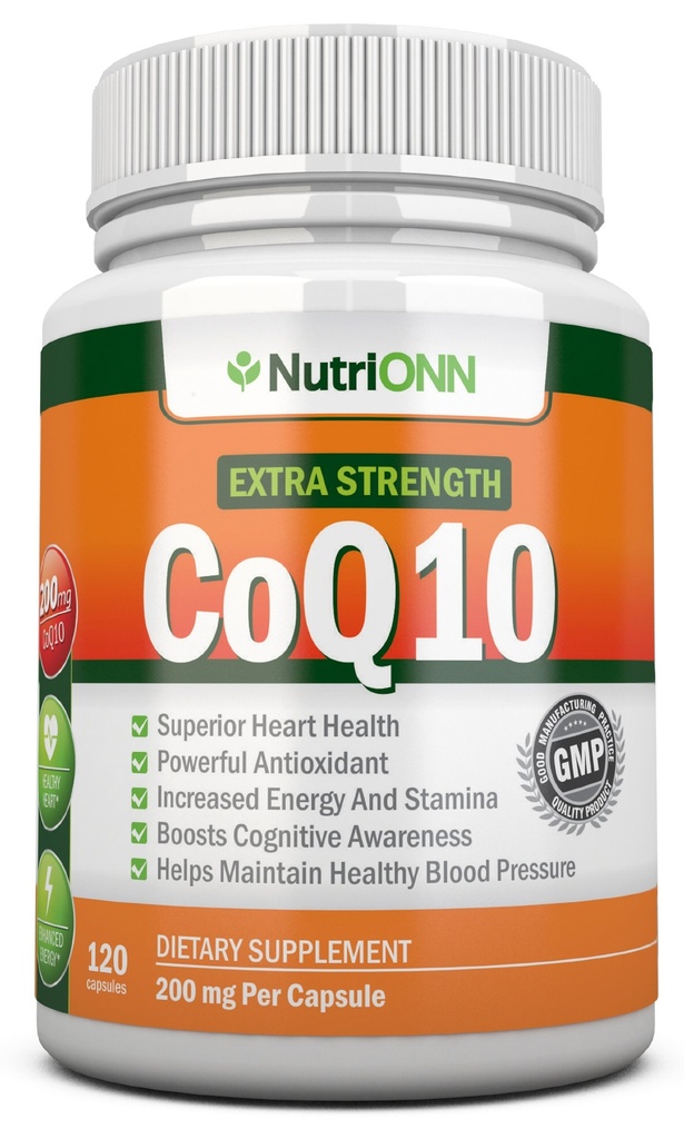 NutriONN CoQ10 200mg (Double Strength), 120 Capsules - High Absorption Coenzyme Q10 - Scientifically Proven Extra Strength CoQ10 Ubiquinone - 4 Month Supply